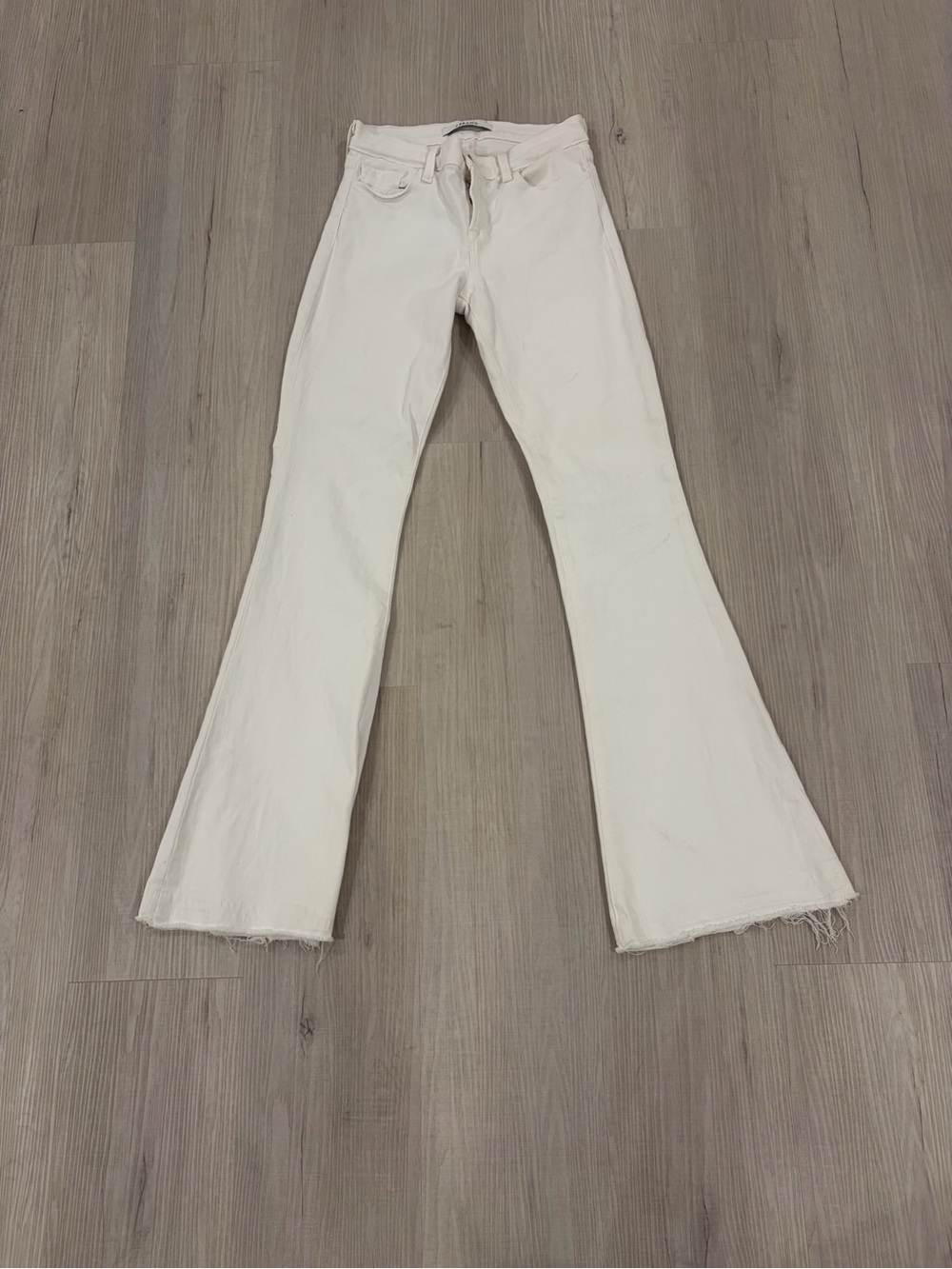 J Brand White Flare Jeans with Raw Hem